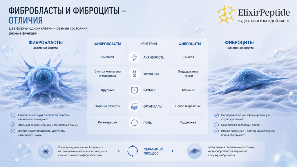 Отличия фибробластов и фиброцитов - сравнение клеток соединительной ткани