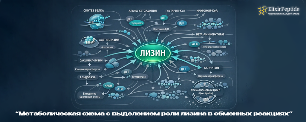 Метаболическая схема с выделением роли лизина в обменных реакциях.png Метаболическая схема с выделением роли лизина в обменных реакциях.png
