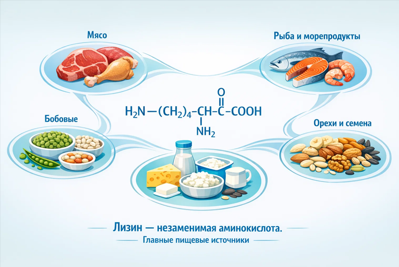 В каких продуктах содержится лизин: растительные и животные источники